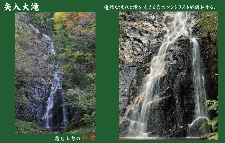 矢入大滝の全景と優雅な滝水の流れ